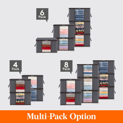 Lifewit 4 Pack Clothes Storage Bag, Foldable Storage Bins for Clothes, Blankets, Fabric Wardrobe Closet Organizers with Reinforced Handle, Sturdy Zipper, Moving Bags With Clear Window, Grey