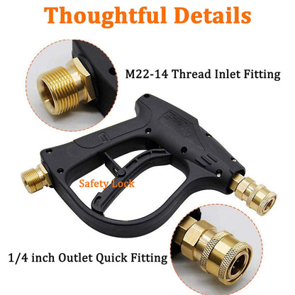 High Pressure Power Washer Gun Kit Pressure Washer Spray Gun with 5 Nozzle Tips M22-14mm/15mm Fitting and 3/8" Quick Connector with 1/4" Quick Connector for Power Washer