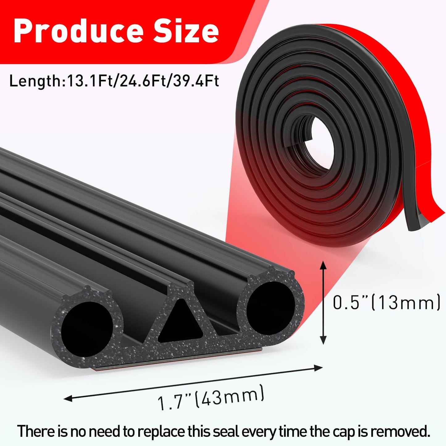 CHUANJI Tonneau Cover Seal, Truck Topper Seal Rubber Weather stripping with Triple Bulb, Camper Shell Seal Kit Replacement Parts Accessories (13.1Ft)