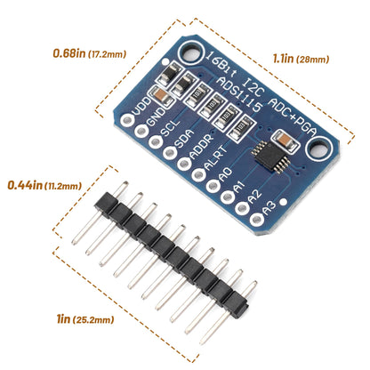 4 PCS ADS1115 16 Bit 16 Byte 4 Channel I2C IIC Analog-to-Digital ADC PGA Converter with Programmable Gain Amplifier High Precision ADC Converter Development Board for Arduino Raspberry Pi