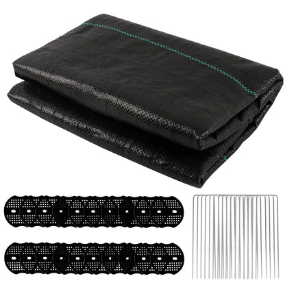 automoris 3ft*50ft Garden Weed Barrier Landscape Fabric, 3.2oz Woven Heavy Duty Garden Ground Cover, Weed Fabric Gardening Mat with 20 U-Shaped Securing Pegs+20 Gasket for Flower Bed