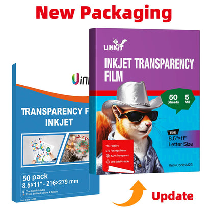 Inkjet Transparency Film OHP 50 Sheets 8.5x11 Arts Crafting Film Clear Overhead Projector Film 50 Pack for Inkjet Printer Uinkit A123