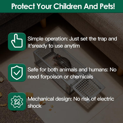 AGJIQ Humane Mouse Trap, Rat Trap Cage, Suitable for Indoor & Outdoor Use, Live Catch & Release Design for Mice, Chipmunks, Voles, Hamsters and Other Small Rodents(Black Single Unit)