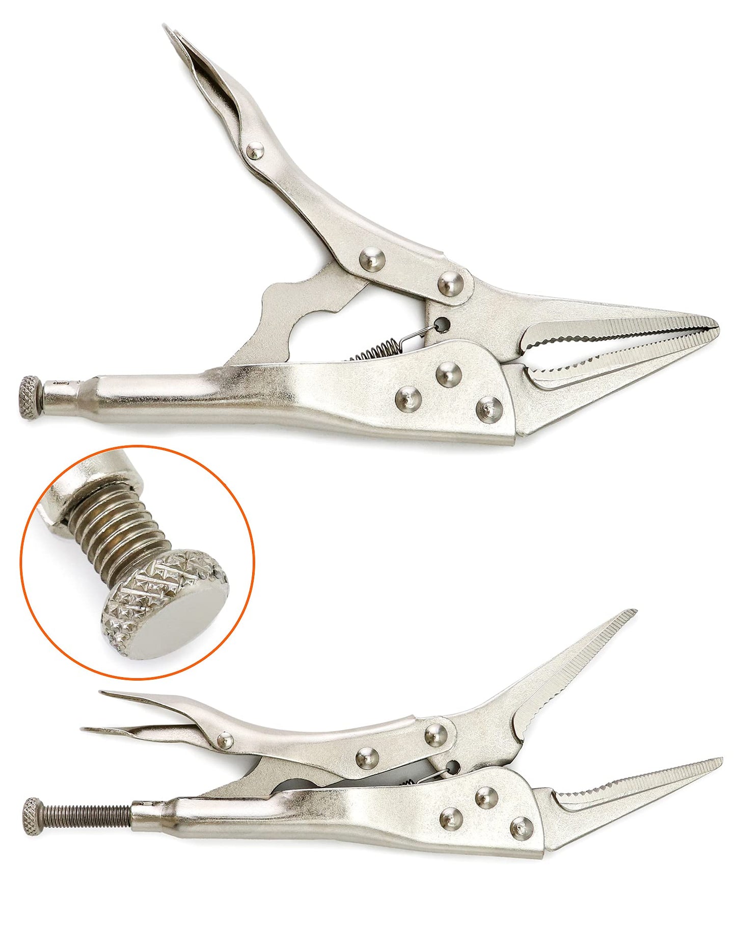QWORK 2 Pack Original Locking Pliers Long Nose, 9" Long Nose Pliers, Curved Jaw Pliers, 2-3/4" Maximum Opening Locking Pliers Set