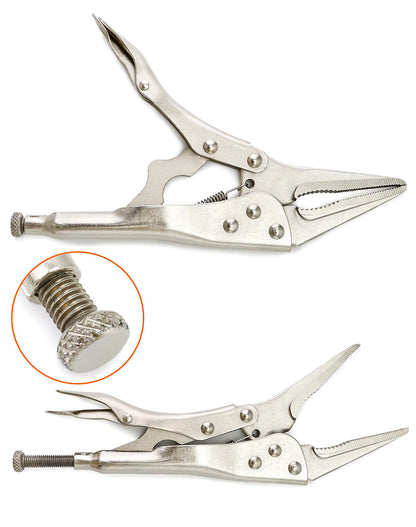 QWORK 2 Pack Original Locking Pliers Long Nose, 9" Long Nose Pliers, Curved Jaw Pliers, 2-3/4" Maximum Opening Locking Pliers Set