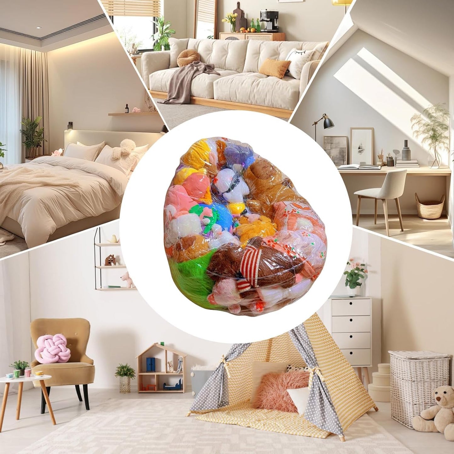 Quhoxdye Clear Extra Large 150L Bean Bag Chair Cover for Stuffed Animal Storage，organizing plush toysWaterproof Toy Organizer & Soft Plush Toys Holder Seat, (Chair Cover Only, No Filler Included)