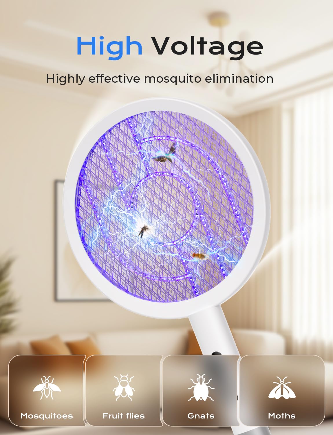 YISSVIC Bug Zapper Racket 4000 Volt Electric Fly Swatter Fly Zapper Indoor Outdoor Dual Modes with Attractant Light Rechargeable