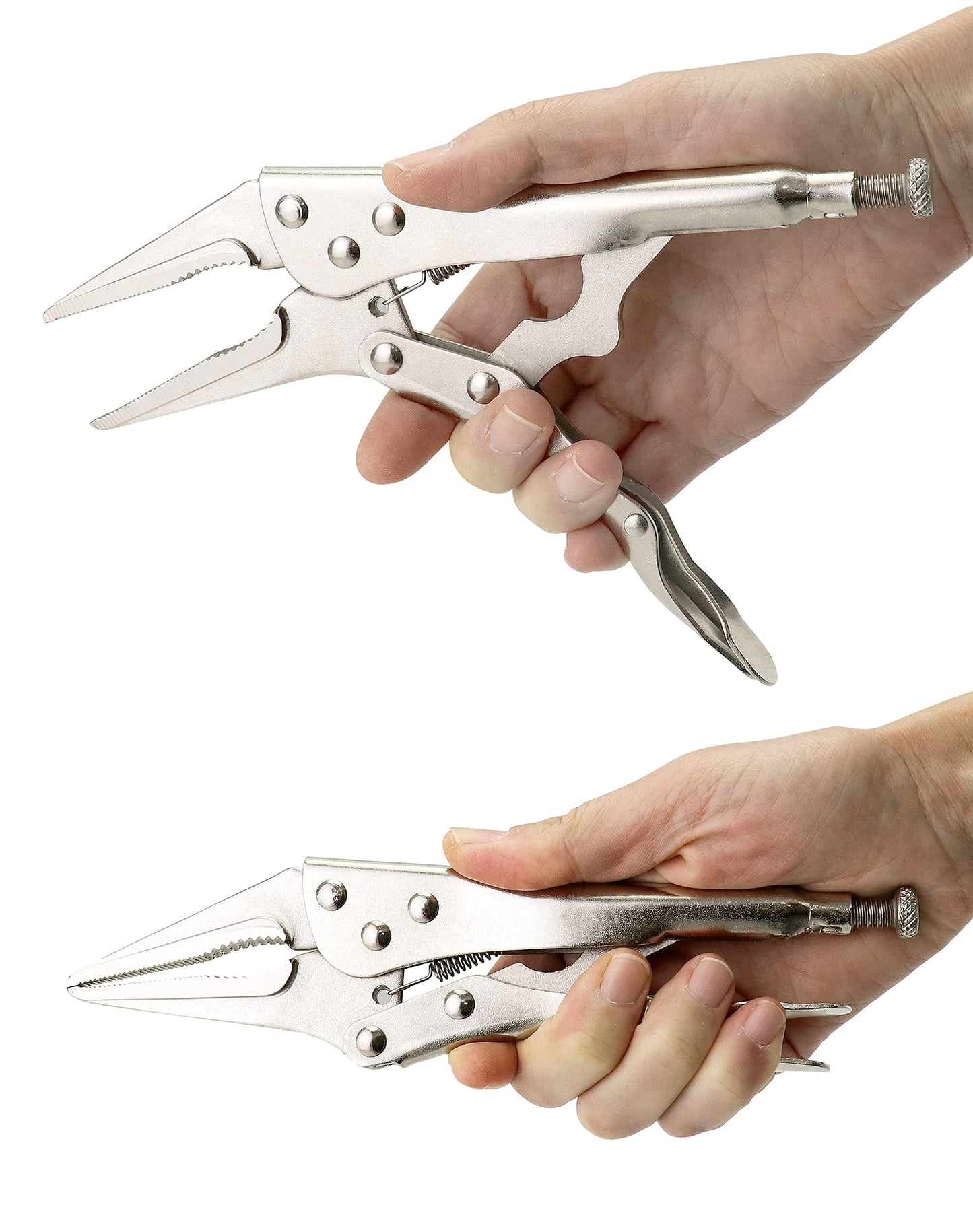 QWORK 2 Pack Original Locking Pliers Long Nose, 9" Long Nose Pliers, Curved Jaw Pliers, 2-3/4" Maximum Opening Locking Pliers Set