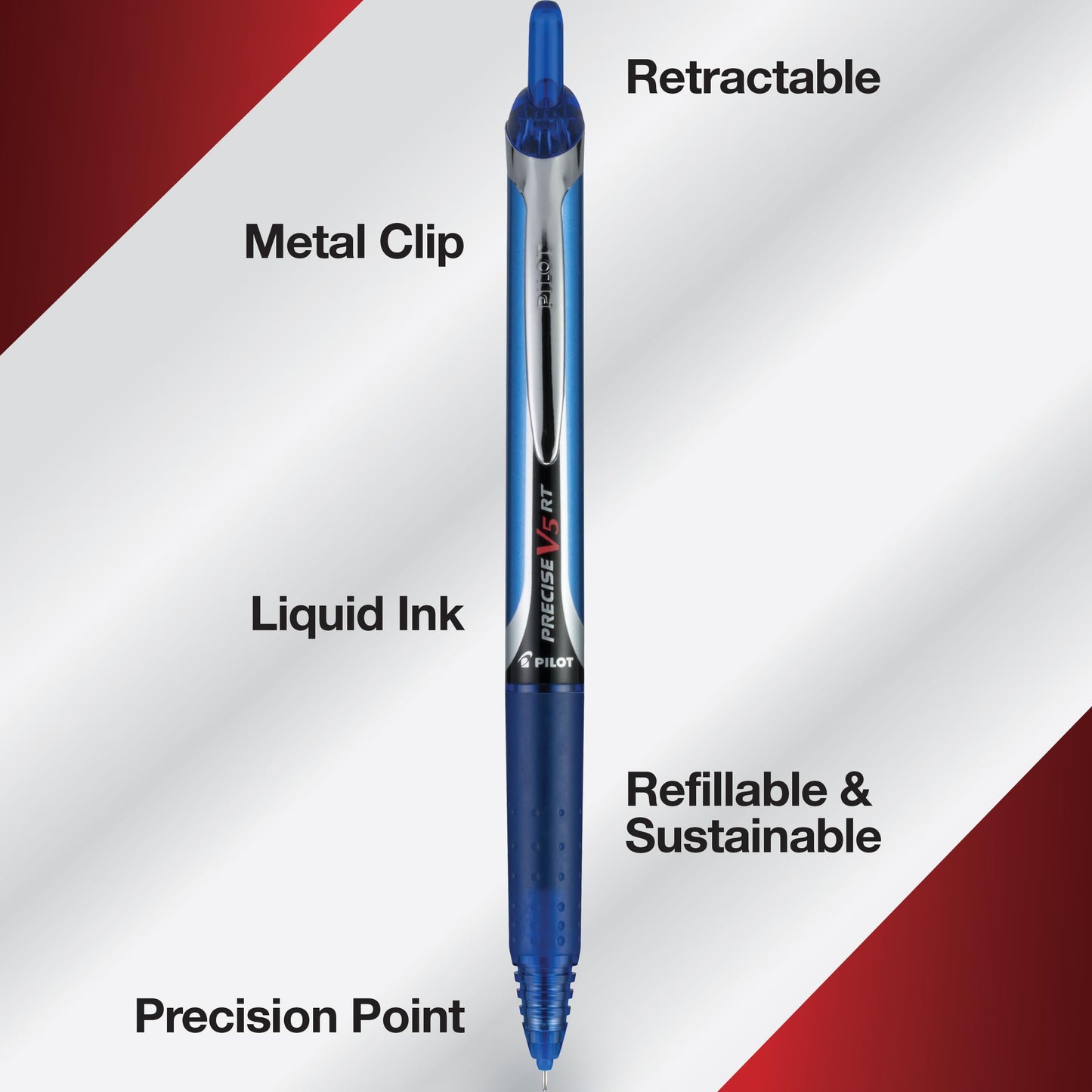 Pilot, Precise V5 RT Refillable & Retractable Liquid Ink Rolling Ball Pens, Extra Fine Point (0.5 mm) Assorted Ink Colors, Pack of 7