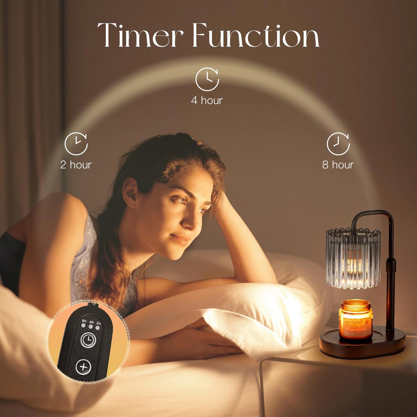Candeldo Candle Warmer Lamp with Timer: Black Candle Warming Lamp with 2 Bulbs Height Adjustable Wax Melt Dimmable Home Decor for Women