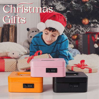 Cash Box with Combination Lock and Money Tray - Metal Money Box for Cash - Lock Box for Money 7.87" x 6.3" x 3.54" - Black