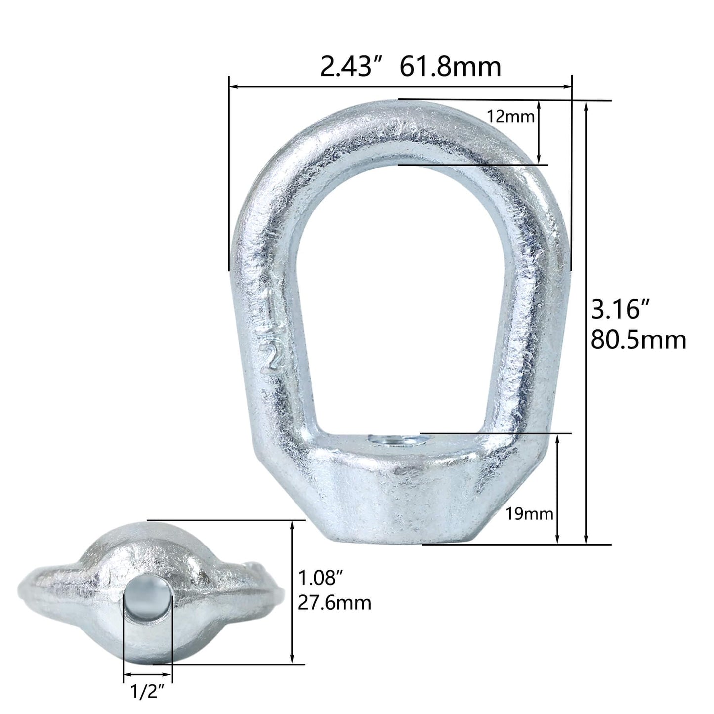 Zadery Heavy Duty 1/2"-13 Bail Tap Thread Eye Nut, Hot Dipped Galvanized Drop Forged Carbon Steel Fastener, UNC Standard Ring Shape Lifting Eye Nuts, 4 Packs