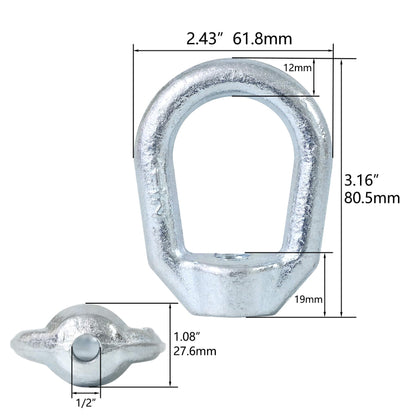 Zadery Heavy Duty 1/2"-13 Bail Tap Thread Eye Nut, Hot Dipped Galvanized Drop Forged Carbon Steel Fastener, UNC Standard Ring Shape Lifting Eye Nuts, 4 Packs