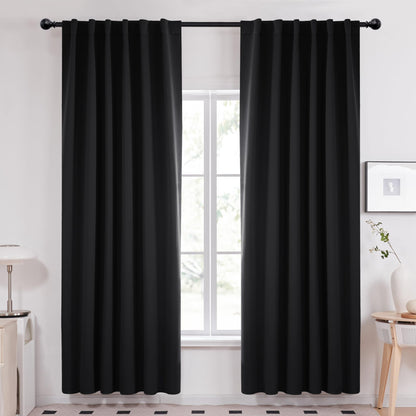 Deconovo Blackout Curtains 84 Inch Long 2 Panels, Back Tab and Rod Pocket Thermal Black Out Curtains, Window Curtains for Living Room, Black, 52Wx84L