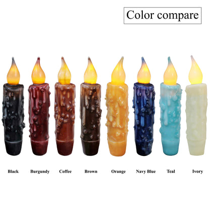 CVHOMEDECO. Real Wax Hand Dipped Battery Operated LED Timer Taper Candles Country Primitive Flameless Lights Décor, 4-3/4 Inch, Coffee, 2 PCS in a Package