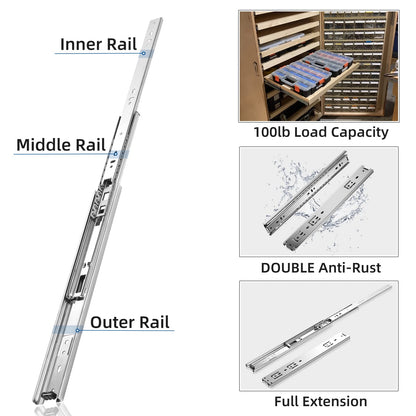 SHUHANG Full Extension Drawer Slides 8 10 12 14 16 18 20 22 24 Inch 100lb Load Capacity Side Mount Ball Bearing Glides Runners Rails Cabinet Dresser Wardrobe Kitchen Trash (16 Inch,1 Pair)