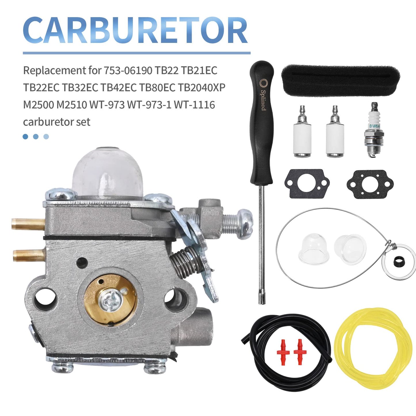 753-06190 Carburetor Replacement Fit for Troy Bilt TB22 TB21EC TB22EC TB32EC TB42EC TB80EC TB2040XP Trimmer Weed Eater Murray M2500 M2510 Brushcutter with Screwdriver Spark Plug Carburetor Kit