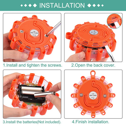 Yandu LED Road Flares (4 Pack) Emergency Beacon Safety Flare Flashing Warning Light for Car Truck Boat with Hook and Magnetic Base (4 Pack)