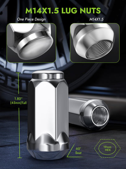 AUTOPTIM M14x1.5 Lug Nuts Replacement for 2010-2024 Chevy Camaro, 2013-2015 Malibu, 2014-2020 Impala, 2020-2024 Corvette, Dodge Challenger Durango Aftermarket Wheel, 20PCS Chrome Closed End Lug Nut