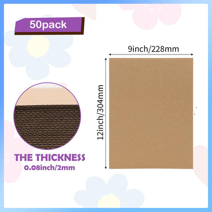 RLAVBL 50 Pack 9x12 Corrugated Cardboard Sheets, Flat Cardboard Inserts for Shipping, Mailing, Packing, DIY Crafts