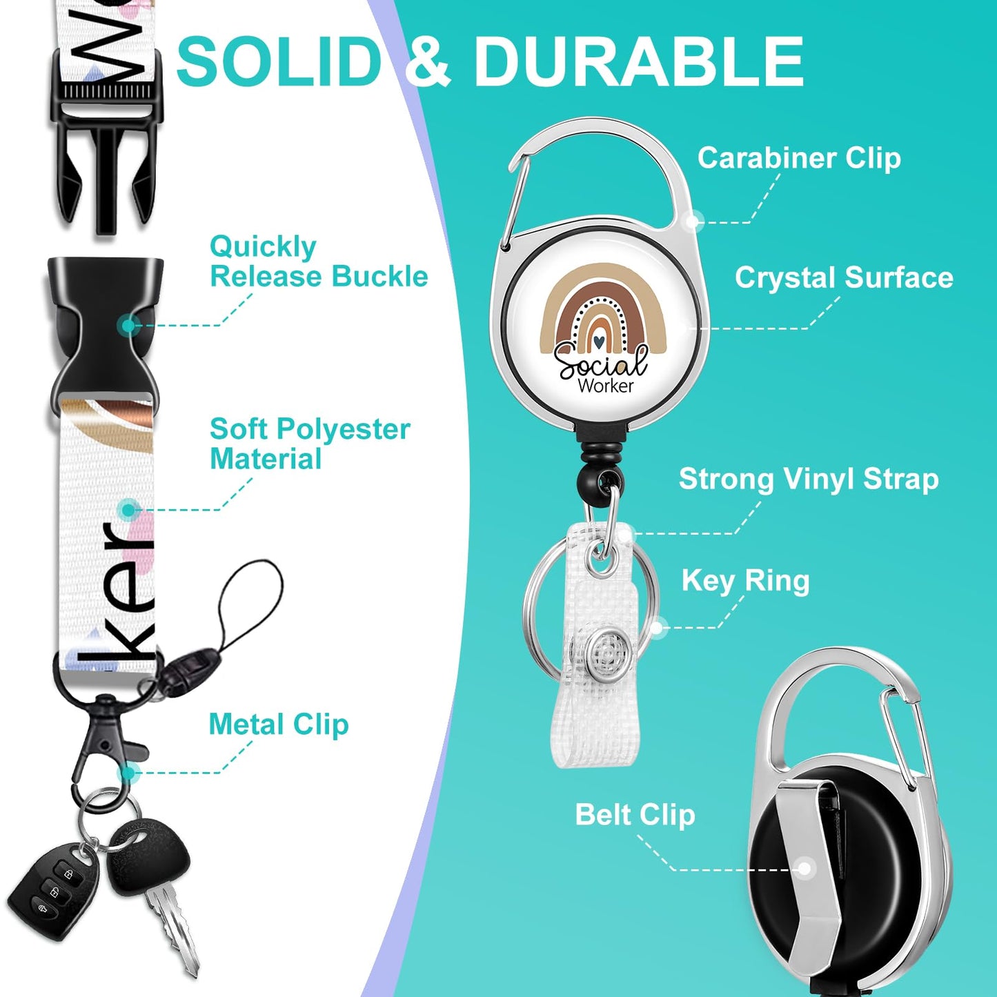 Plifal ID Badge Holder with Lanyard and Retractable Social Worker Badge Reel Belt Clip, Boho Rainbow Leopard Keychain Lanyards Clip On Badge Extender Vertical ID Sleeve for Women Men