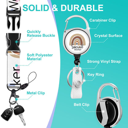 Plifal ID Badge Holder with Lanyard and Retractable Social Worker Badge Reel Belt Clip, Boho Rainbow Leopard Keychain Lanyards Clip On Badge Extender Vertical ID Sleeve for Women Men