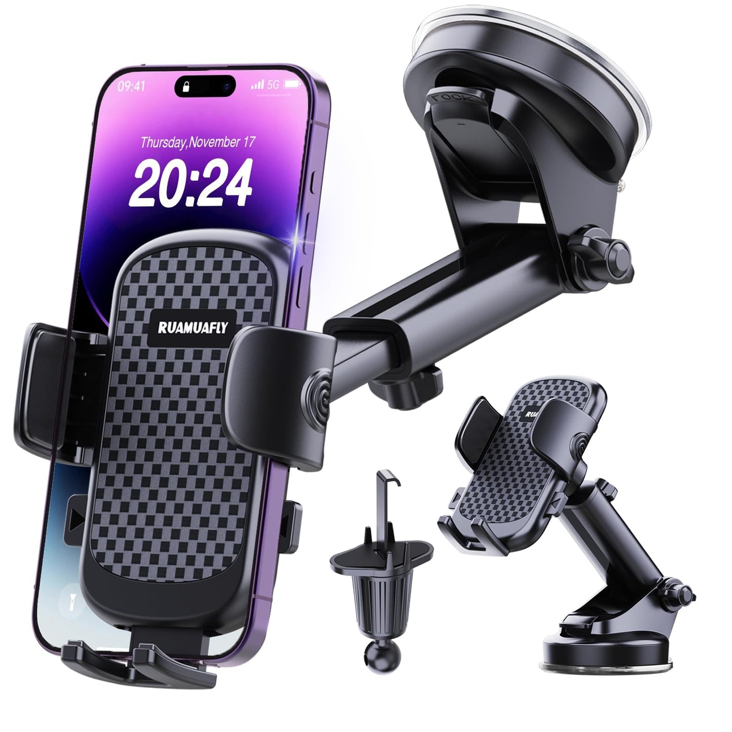 [Ultra-Stable] Car Phone Holder【2026 Strongest Suction & Hook】Cell Phone Mount for Dashboard Windshield Vent,Mobile Stand Base Truck Cradle for iPhone 17 Pro Max 16 15 14 13 12 Samsung S25 S24 Android