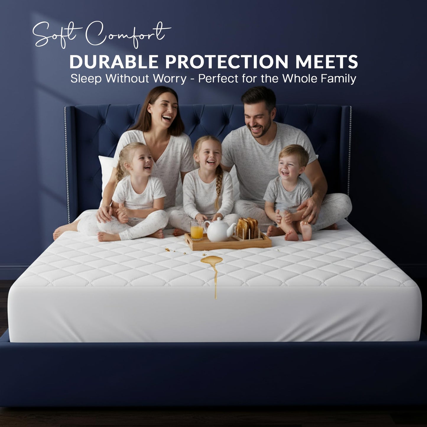 Beddora Waterproof Mattress Protector Queen Size, Breathable Quilted Mattress Cover – Bed Bug Proof Mattress Pad, Soft & Noiseless Fitted Sheet Stretches up to 16 Inches Deep (White)