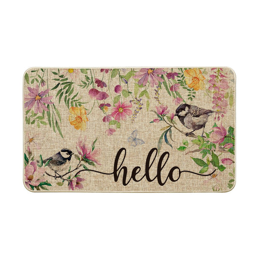 Artoid Mode Bird Flowers Hello Spring Doormat, Home Summer Decor Low-Profile Switch Rug Door Mat Floor Mat for Indoor Outdoor 17x29 Inch
