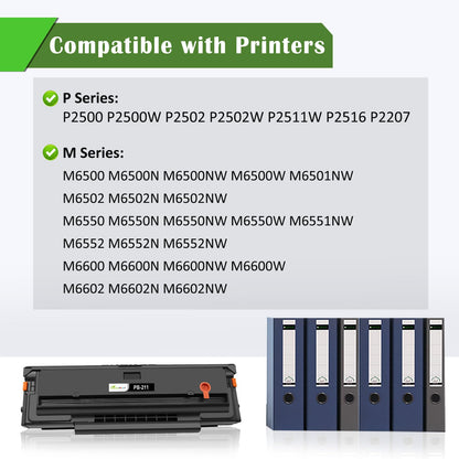 Compatible Toner Cartridge PB-211 PB211 PB 211 PB-211EV PB211EV 1600 Pages Black for Printer P2500W P2502W P2516 P2511W M6500NW M6501NW M6502NW M6550NW M6551NW M6552NW M6600NW M6602NW GREENPRINT