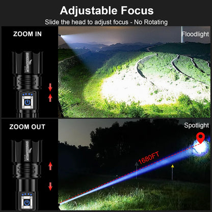 Shadowhawk Flashlight Rechargeable 1000000lm Flash Light Led flashlights high lumens, Super Bright Flashlight Tactical, XHP70.2 Powerful Flashlight USB,Waterproof Lampe de poche for Camping Emergency