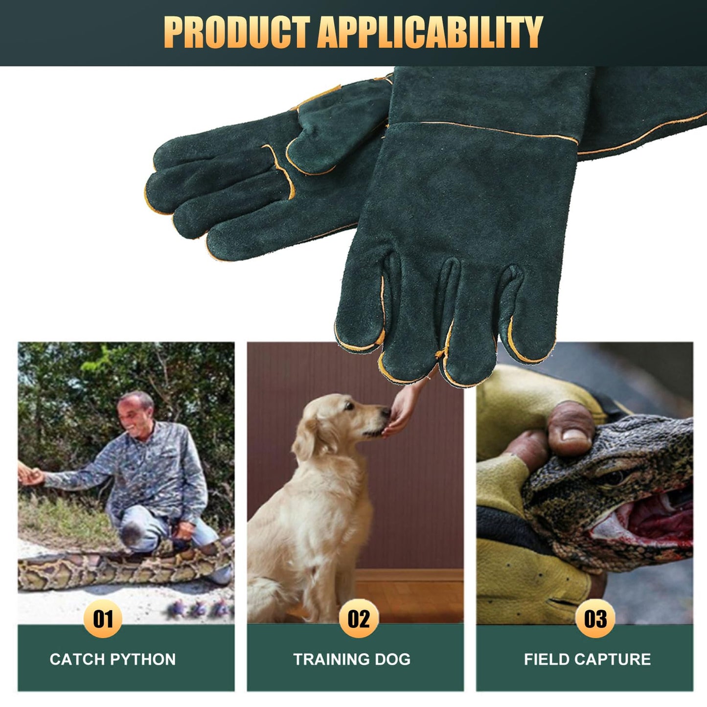 KOBSAINF 23 Inch Animal Handling 、 Animal Control Gloves, Anti-Bite Anti-Snake Premium Cowhide Protective Dog Training Gloves for Cat Grabbing Reptile Bird Falcon Grabbing