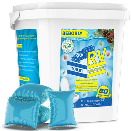 RV Toilet Treatment Drop Ins, Extra Strength Septic Tank Treatment & Cleaner, Waste Breakdown/Odor Control, RV Black Tank Treatment for RVs, Boats & Portable Toilets, Odor Eliminator, 20 Packs