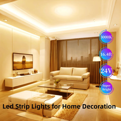 RadiantFlux Warm White Led Strip Lights for Bedroom, 16.4ft 300Leds, Dimmable,Flexible, Super Bright LED Tape Lights for Living Room, Kitchen, Vanity Mirro （Indoor Use）