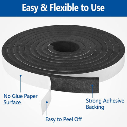Self Adhesive Foam Tape Weatherstrip 1In x 1/2In x 20Ft High Density Foam Insulation Strips Foam Seal Weather Stripping with Strong Adhesive for Door and Window Sound Isolation Soundproofing