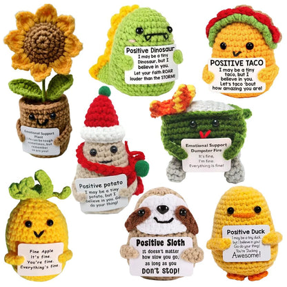 8Pcs Emotional Support with Positive Card, Handmade Crochet Knitted Dumpster Fire Doll, Dumpsters Firing Ornaments Gift