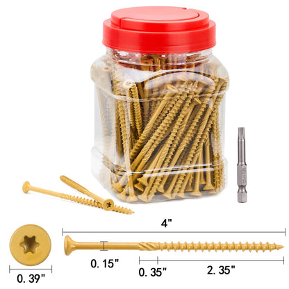 Aandxmok 150 PCS(3lb), #10 x 4 Deck Screws, Wood Screws 4 Inch, Rust Resistant, Star/Torx Drive Head, Self-Tapping Point, Dampening Knurled, Outdoor Wood Screws, T25 Star Bit Included