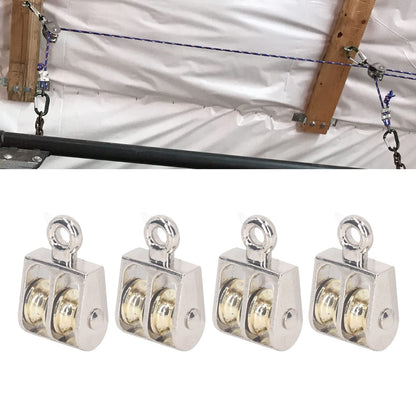 Dual Pulley Block 4 Pcs Double Pulley Block 100KG 220LBS Bearing Zinc Alloy Crane Lifting Dual Pulley Roller Hand Chain Hoists