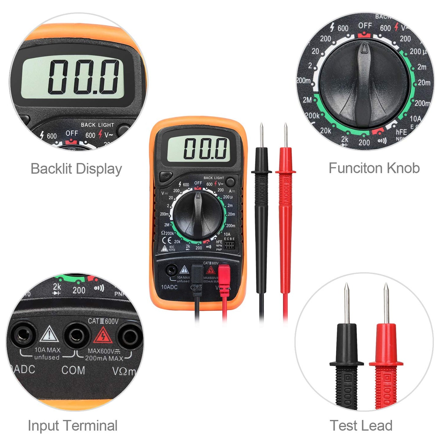DIGFLEX Volt Testing Digital Multimeter Voltmeter Ammeter AC DC Meter OHM for DIY
