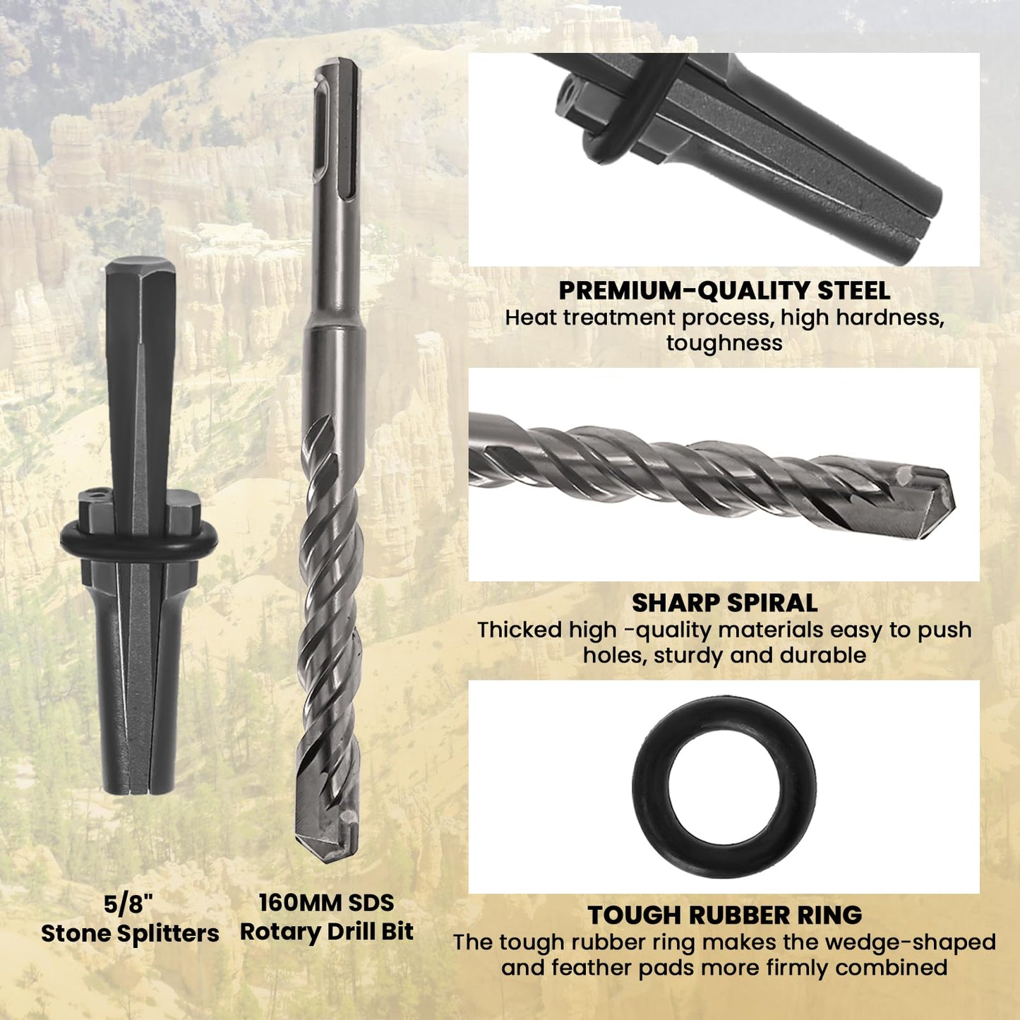 IVWNNN 8 Pack 5/8" Wedge and Feather Shims Set Concrete Rock Stone Splitter Hand Tools for Stone, Concrete, Marble, Granite Rock Splitting Wedges