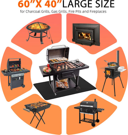 Uewpv 60x40 inch Under Grill Mat for Outdoor BBQ, Extra Large Fireproof Deck Protector Pad, Waterproof Oil-Proof Patio Lawn Mat for Grill, Fireplace & Fire Pit