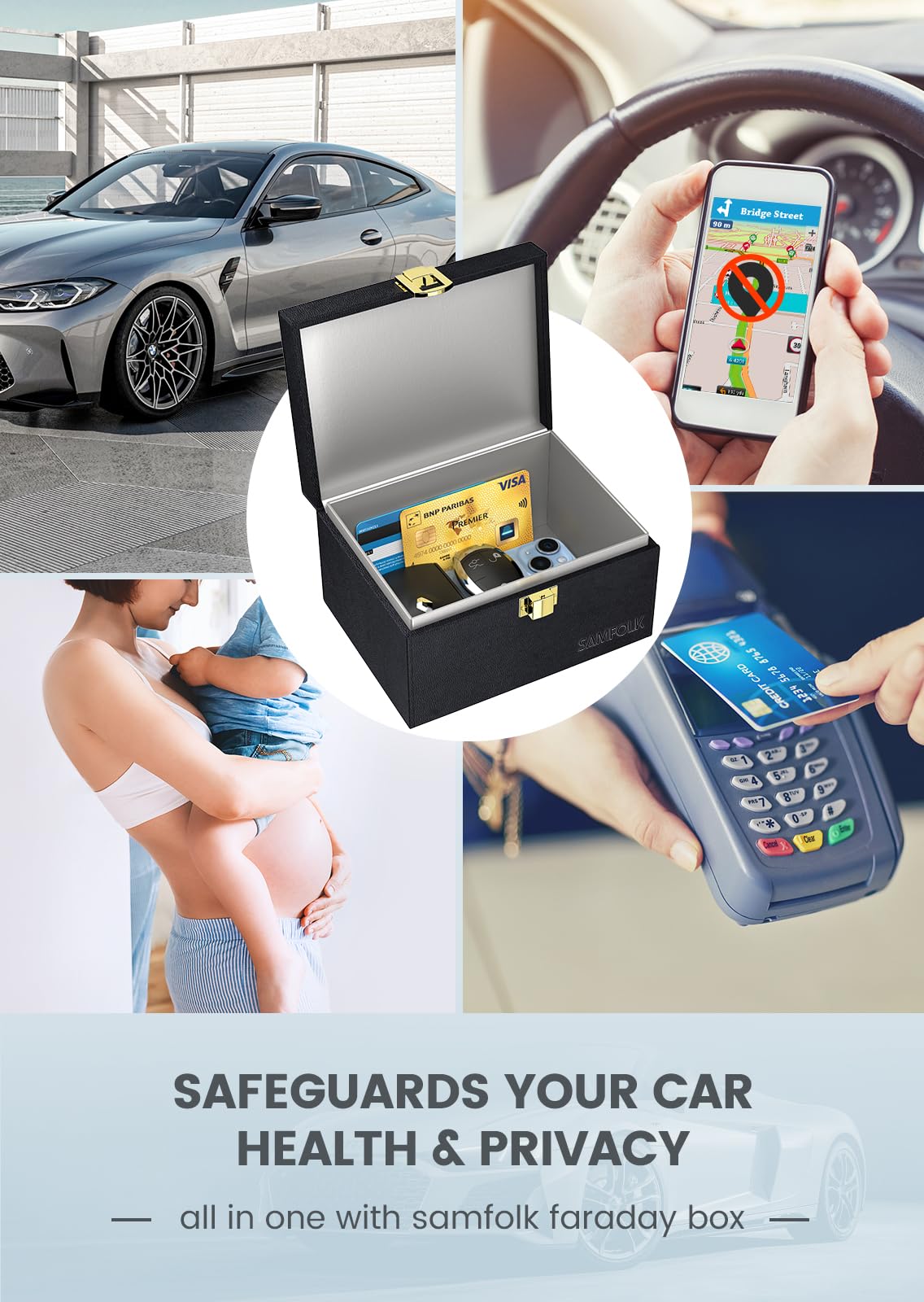 Samfolk Faraday Box with 2 Faraday Bags, Faraday Box for Car Keys, RFID Key Fob Protector Anti-Theft Key Fob Box, Anti-Theft Cages for Car Keys, Phone and Credit Card
