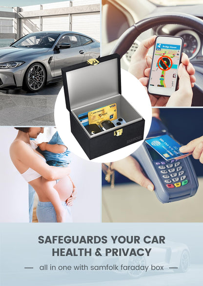 Samfolk Faraday Box with 2 Faraday Bags, Faraday Box for Car Keys, RFID Key Fob Protector Anti-Theft Key Fob Box, Anti-Theft Cages for Car Keys, Phone and Credit Card