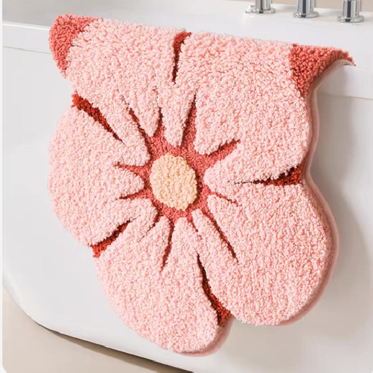 Ankah Shower Rug Bath Mat Forest Series Cartoon Design Bathroom Rug, Fluffy, Soft, Non-Slip, Durable, Absorbent Bath Rug, Irregular Plant Shaped Door Mat and Carpet, 19.7" x 31.5", Peach Blossom