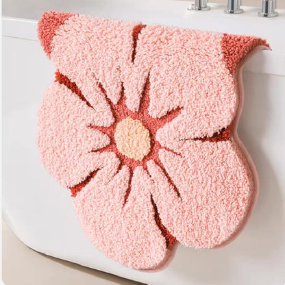 Ankah Shower Rug Bath Mat Forest Series Cartoon Design Bathroom Rug, Fluffy, Soft, Non-Slip, Durable, Absorbent Bath Rug, Irregular Plant Shaped Door Mat and Carpet, 19.7" x 31.5", Peach Blossom