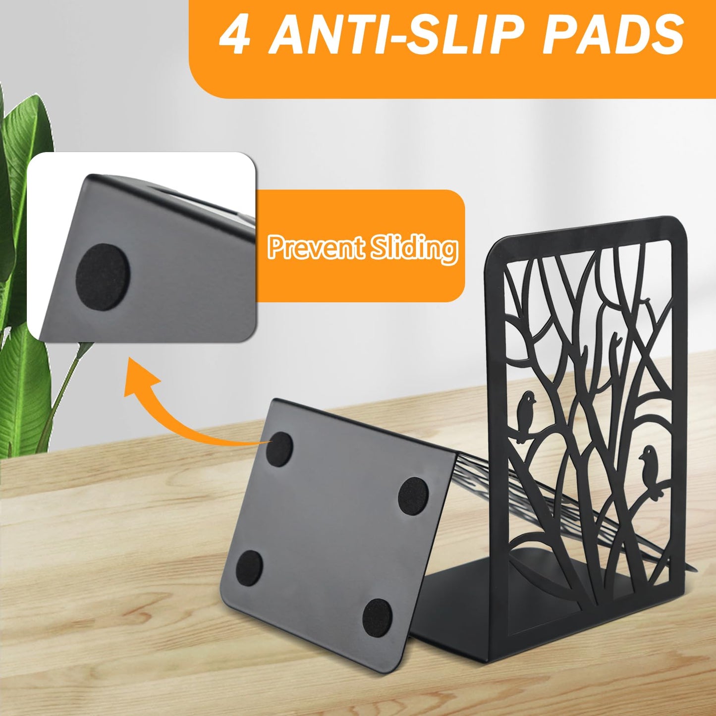 Cyrico Book Ends, 3 Pairs Metal Tree Bookend Holders for Shelves, Heavy Duty Organizer Decorative Book End Stoppers for Home Office School, 6.6 x 4.7 x 3.5 Inch, Black