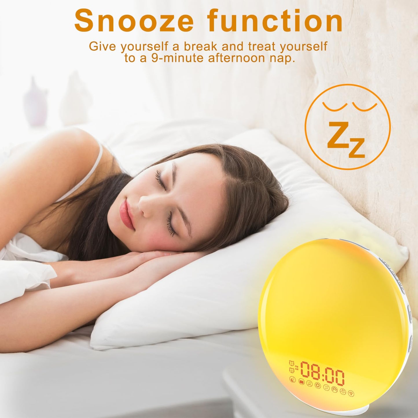 Cadrim Wake up Light, Natural Sunrise Simulation Alarm Clock Sunset Fading with Dual Alarm Clocks Snooze Function 7 Natural Sounds Setting Color Changeable Beside Nightlight and FM Radio for Bedroom