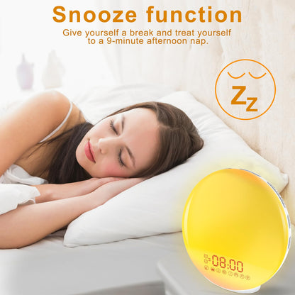Cadrim Wake up Light, Natural Sunrise Simulation Alarm Clock Sunset Fading with Dual Alarm Clocks Snooze Function 7 Natural Sounds Setting Color Changeable Beside Nightlight and FM Radio for Bedroom