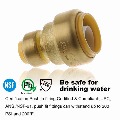 HQMPC Push Fit PEX Fittings Straight Coupling 1/2" x1, Push-to-Connect Copper, CPVC,No Lead Brass Plumbing Fittings (2PCS 1/2"x1")