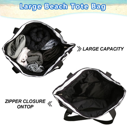 TAHAVICE Extra Large Beach Tote Bag for Women, Water-resistant Tote Bag with Zipper Multi-function Pockets Reusable Shopping Shoulder Bag,Sandproof Swim Pool Bag,travel vacation essentials